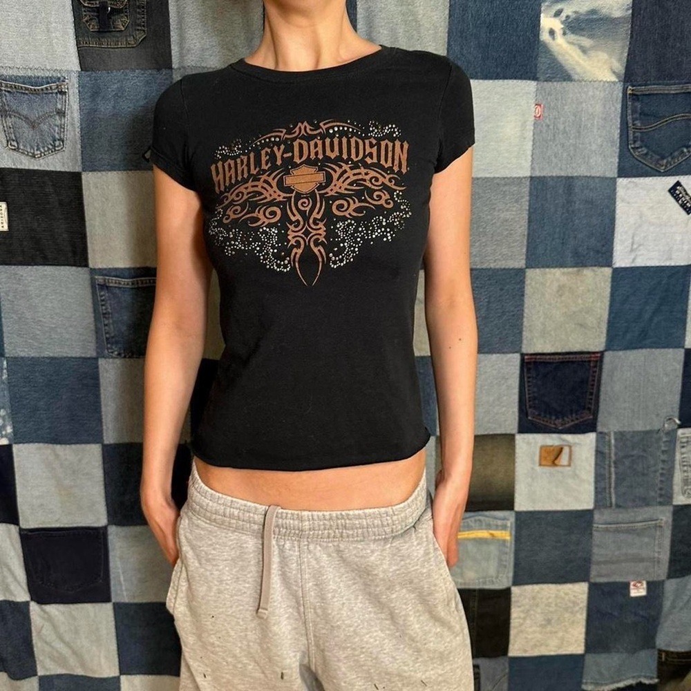 Harley-Davidson Women's Black and Orange Short Sleeve Tee